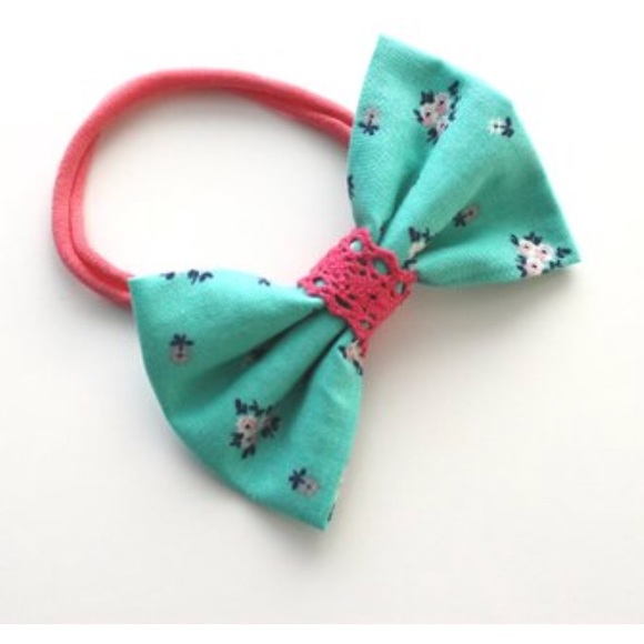 Wen mint-pink flower bow - Picture 2 of 2